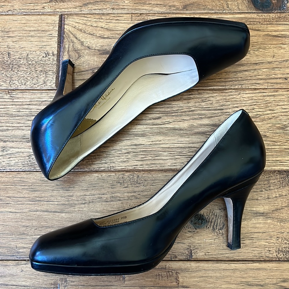 Cole Haan Nike Air Carma Black Leather Pump Square Toe Size 9.5 - Picture 2 of 12